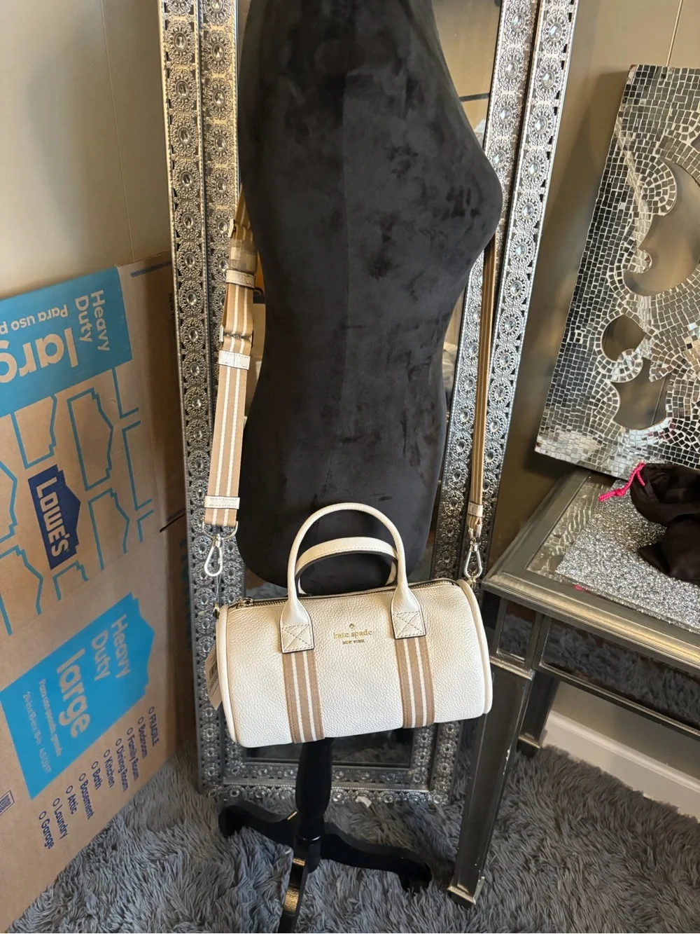 💕Kate spade Rosie Pebbled Leather Barrel Bag with Stripe Strap